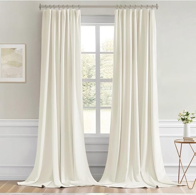 MIULEE Cream Back Tab Blackout Curtains 120 Inch Long 2 Panels Set for Bedroom, Rod Pocket/Pinch Pleated Extra Long Thermal Insulated Living Room Darkening Light Blocking 10FT Drapes