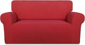 PureFit Super Stretch Sofa Slipcover – Spandex Non Slip Soft Couch Sofa Cover, Washable Furniture Protector with Non Skid Foam and Elastic Bottom for Kids, Pets （Loveseat, Red）