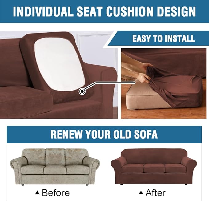 H.VERSAILTEX Rich Velvet Stretch 2 Piece Cover Chair Slipcover Sofa Cover Furniture Protector Couch Soft with Elastic Bottom Chair Couch Cover Width Up to 49 Inch (Chair, Burnt Brick)