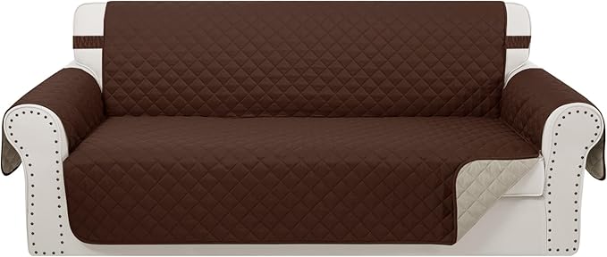 Reversible Oversized Sofa Covers Couch Cover Furniture Protector for Dogs Elastic Straps Water Resistant(XLSofa,Brown/Beige)