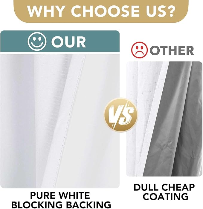 H.VERSAILTEX Pure White Curtains 96 inches Long, 100% Blackout Curtains for Bedroom Thermal Insulated Linen Textured Curtains Living Room Grapes 2 Panel Sets, 52W x 96L - Inch
