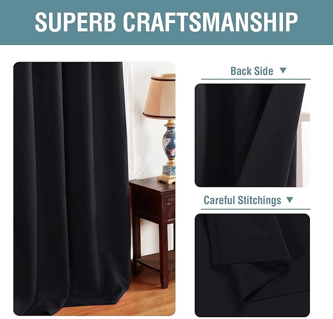 H.VERSAILTEX Blackout Curtain for Living Room Thermal Insulated Window Treatment Curtain 54 inch Length Energy Saving Solid Grommet Top Blackout Drape, One Panel, Jet Black, 52" W x 54" L