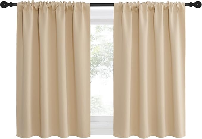NICETOWN Blackout Room Darkening Curtains - Home Decoration Light & Noise Reducing Thermal Insulated Window Draperies with Rod Pocket Top (Biscotti Beige, Set of 2, 42 inches Wide x 36 inches Long)
