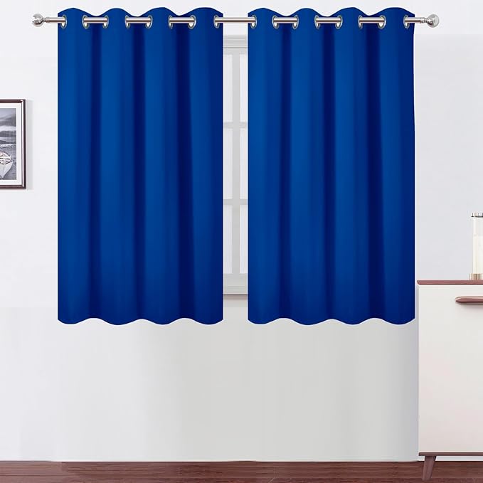 LEMOMO Blackout Curtains 66 x 54 Inch Long Royal Blue Curtains Set of 2 Panels Room Darkening Curtains for Bedroom and Living Room