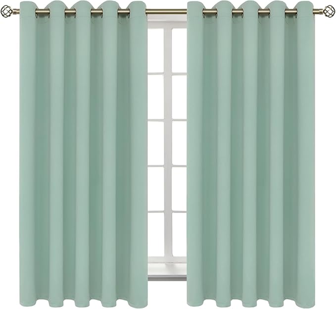 BGment Blackout Curtains - Grommet Thermal Insulated Room Darkening Bedroom and Living Room Curtains, Set of 2 Panels (70 x 63 Inch, Frosty Green)