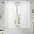 MIULEE White Linen Curtains 64 Inch Length 2 Panels for Kitchen Bedroom, Soft Thick Linen Textured Window Drapes Semi Sheer Light Filtering Back Tab Rod Pocket Burlap Look Decor