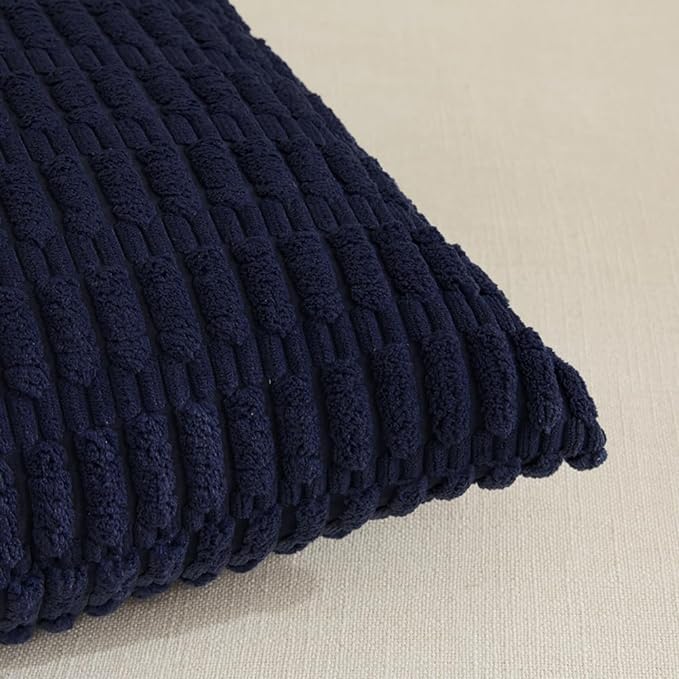 Fancy Homi 4 Packs Navy Blue Decorative Throw Pillow Covers 26x26 Inch for Living Room Couch Bed Sofa, Rustic Modern Farmhouse Boho Home Decor, Soft Plush Corduroy Cute Square Cushion Case 66x66 cm