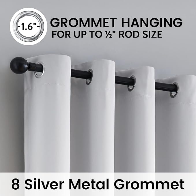 SimpleHome 100% Blackout Curtains for Bedroom,Thermal Insulated Grommet Window Drapes Room Darkening White Curtains for Living Room with Black Back,52 x 63 Inch,2 Panels
