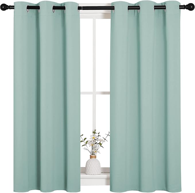 NICETOWN Aqua Blue Thermal Insulated Curtains Blackout Draperies, Window Treatment Solid Grommet Room Darkening Drape Panels for Bedroom (Set of 2, 34 by 45 inches Long)