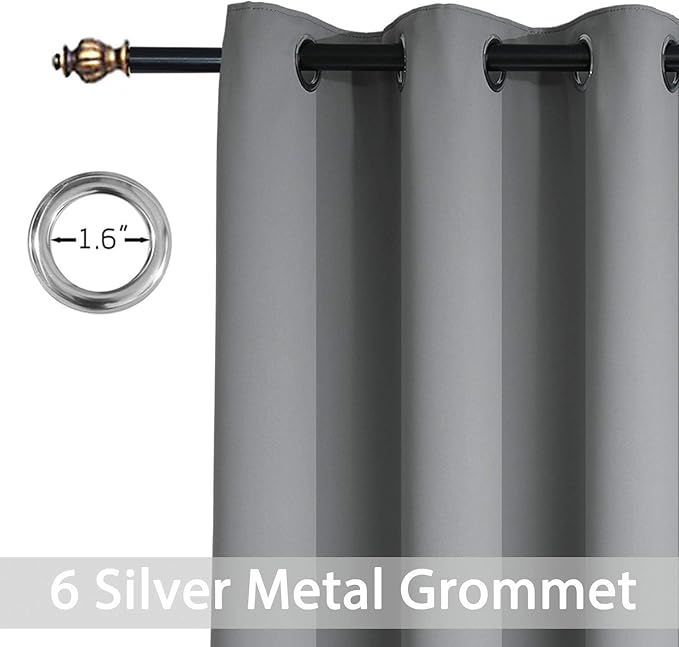 Yakamok Grey Blackout Curtains Room Darkening Thermal Insulated Grommet top Window Curtains Short Drapes for Living Room, 38 x 36 inch, Gray, 2 Panels
