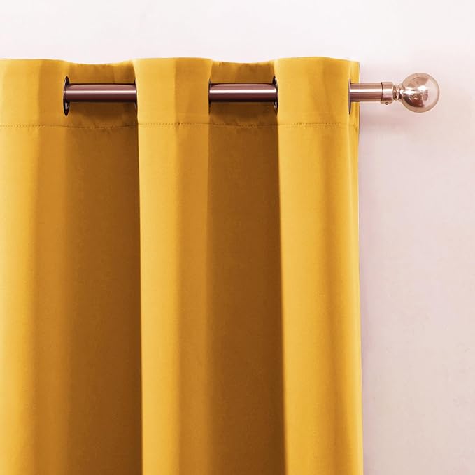 LEMOMO Blackout Curtains 66 x 54 Inch Long Yellow Curtains Set of 2 Panels Room Darkening Curtains for Bedroom and Living Room