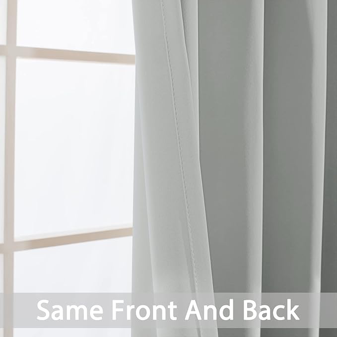 Yakamok Room Darkening Grommet Window Drapes Thermal Insulated Light Blocking Light Grey Blackout Curtains for Bedroom(52Wx90L,Light Gray,2 Panels)