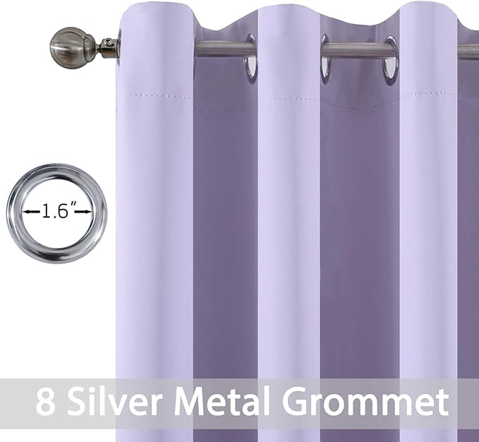 Yakamok Lilac Blackout Drapes for Bedroom - Light Blocking Grommet Top Curtains for Living Room(Lilac, 52Wx45L, 2 Panels)