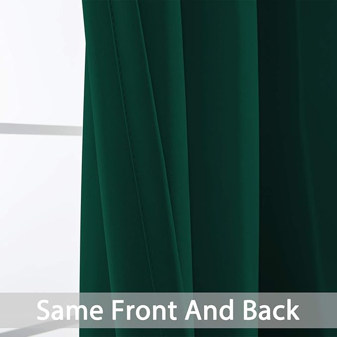 Yakamok 63 Inch Long Dark Green Blackout Curtains Room Darkening Thermal Insulated with Grommet Blackout Drapes for Bedroom, 52Wx63L inch, 2 Panels