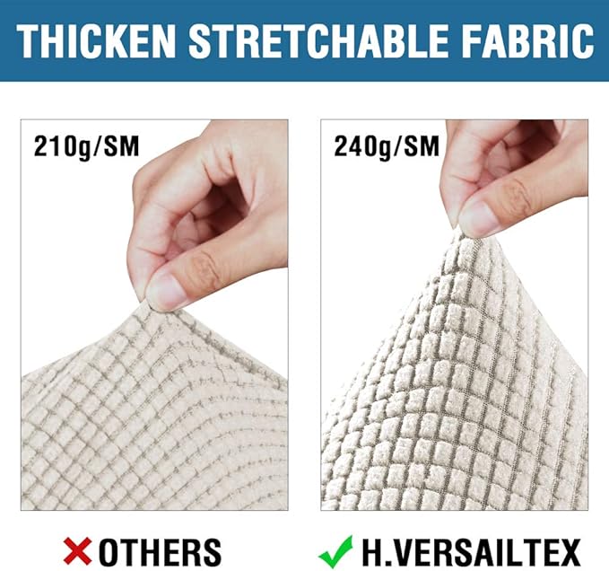 H.VERSAILTEX 4 Piece Stretch Sofa Covers for 3 Cushion Couch Covers for Living Room Furniture Slipcovers (Base Cover Plus 3 Seat Cushion Covers) Upgraded Thicker Jacquard Fabric (XL Sofa, Ivory)
