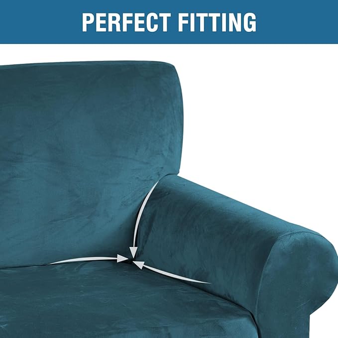 H.VERSAILTEX Stretch Velvet Sofa Covers for 3 Cushion Couch Covers Furniture Protector Soft with Non Slip Elastic Bottom, Crafted from Thick Comfy Rich Velour (Large Sofa 90"-97", Deep Teal)