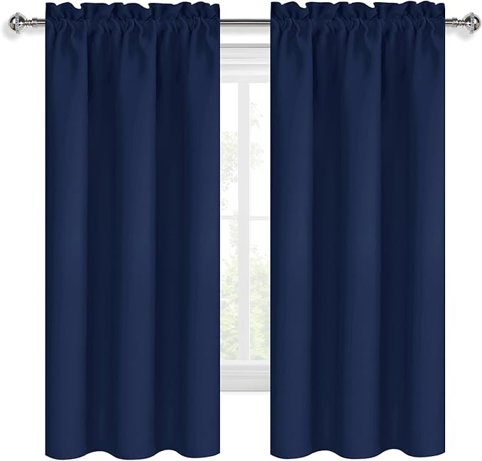 DWCN Navy Blue Blackout Curtains for Bedroom 54 Inches Long 2 Panels Set Window Drapes Thermal Insulated Room Darkening Rod Pocket Curtains for Kids Boys Room (W38 x L54 Inch, Navy Blue)