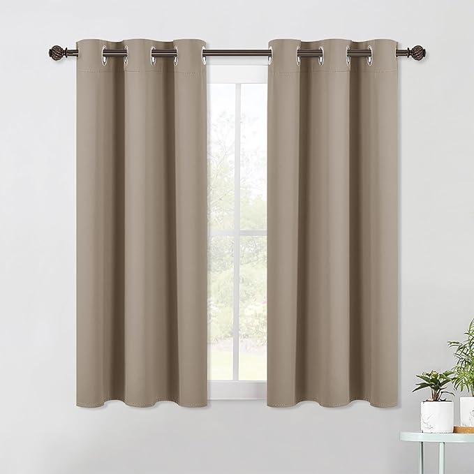 NICETOWN Bedroom Curtains Blackout Drapery Panels, 2 Panels, 42 x 54 Inch, Taupe, 3 Pass Microfiber Thermal Insulated Solid Ring Top Blackout Window Curtains/Drapes
