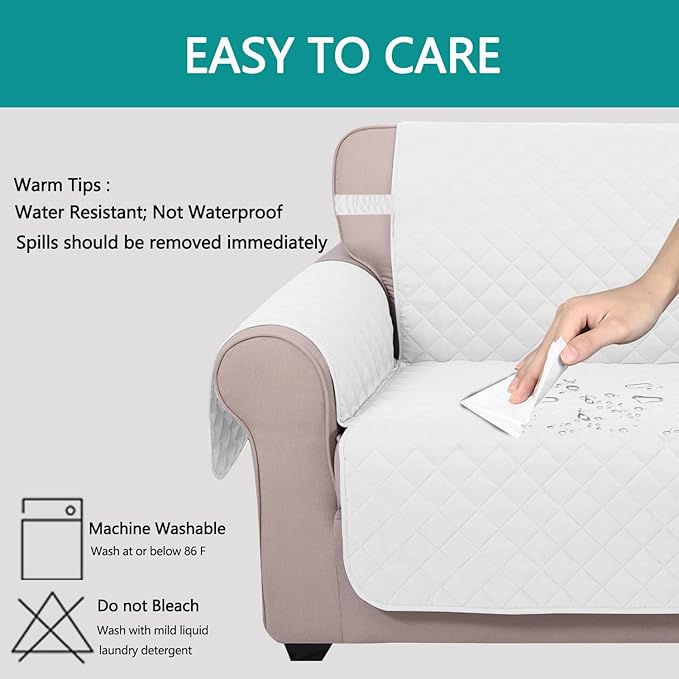 U-NICE HOME Recliner Chair Covers Reversible Chair Cover Pet Covers for Dogs with Elastic Straps Water Resistant Diamond Quilted (23''Armchair, White/White)