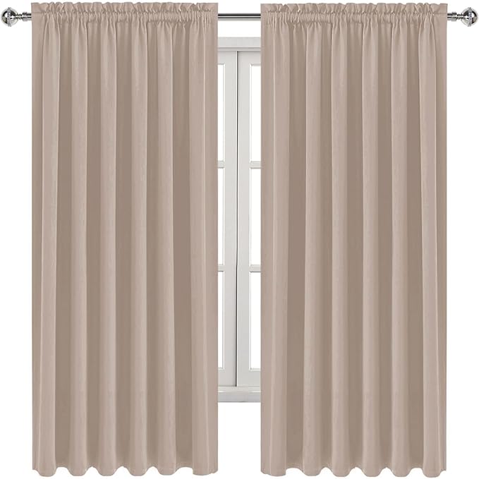 DWCN Blackout Curtains for Living Room Thermal Insulated, Energy Saving & Noise Reducing Bedroom Curtains, Camel, W 70x L 63 Inch, Set of 2 Rod Pocket Curtain Panels
