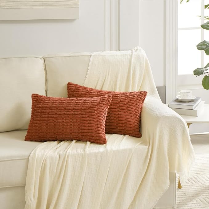 Fancy Homi 4 Packs Boho Burnt Orange Fall Decorative Throw Pillow Covers 16x24 Inch for Couch Bed Sofa, Rustic Modern Farmhouse Home Decor, Soft Plush Corduroy Cute Square Cushion Case 40x60 cm