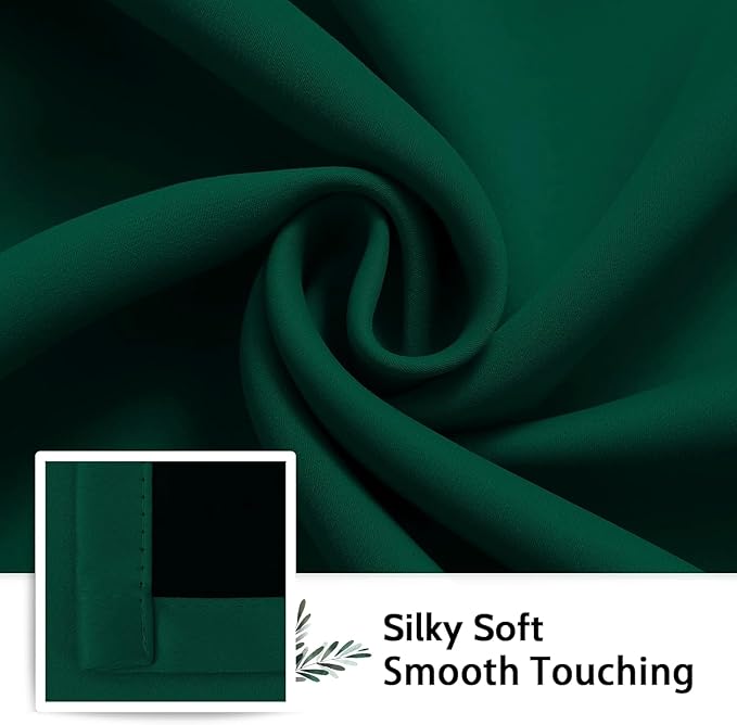 SimpleHome 100% Blackout Curtains for Bedroom,Thermal Insulated Dark Green Grommet Window Drapes Room Darkening Curtains for Living Room with Black Back,52 x 54 Inch,2 Panels