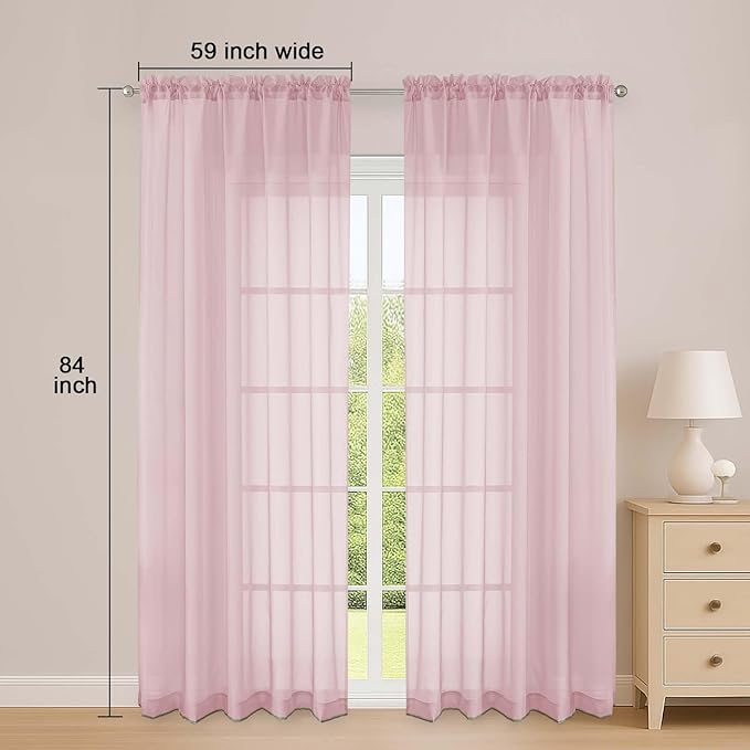 OWENIE Sheer Curtains 84 Inches Long 2 Panels Set, Sheer Blush Curtains for Living Room Bedroom 59 Inch Extra Wide, Modern Voile Filmy Rod Pocket Drapes, 2 Pcs, Each 59 W x 84L, Blush