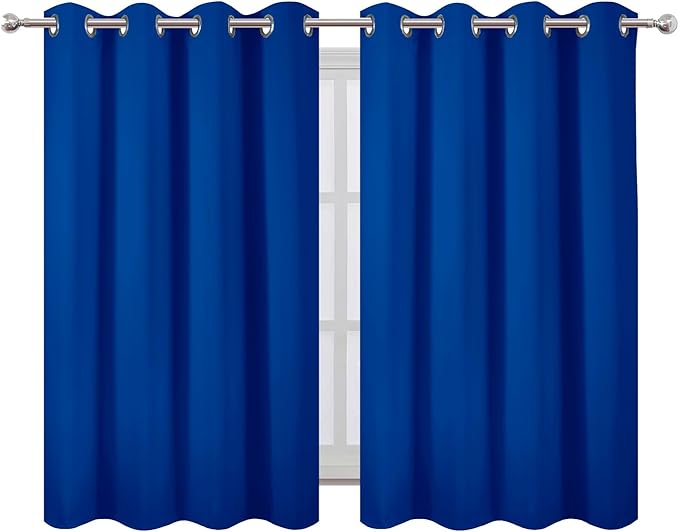 LEMOMO Blackout Curtains 66 x 54 Inch Long Royal Blue Curtains Set of 2 Panels Room Darkening Curtains for Bedroom and Living Room