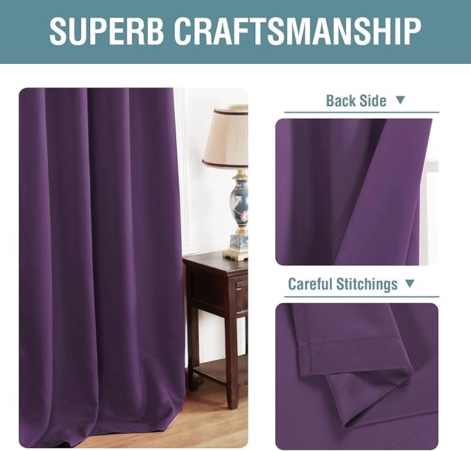 H.VERSAILTEX Preminum Blackout Curtains for Living Room/Patio Door Thermal Insulated Window Treatment Curtain Panels for Bedroom, Girls Bedroom Curtains - 52 x 96 in Long , Plum Purple (1 Panel)