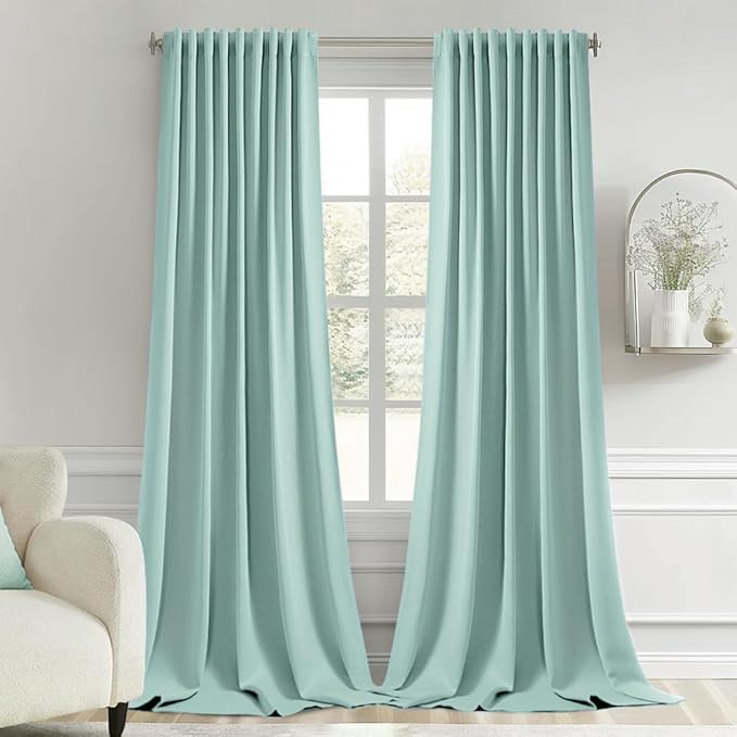 MIULEE Aqua Back Tab Blackout Curtains 102 Inch Long 2 Panels Set for Bedroom, Rod Pocket/Pinch Pleated Thermal Insulated Living Room Darkening Light Blocking Floor to Ceiling Drapes