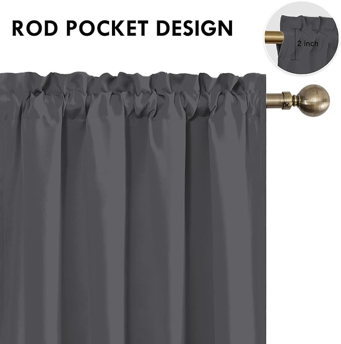 DWCN Kitchen Blackout Short Curtains for Bedroom 45 Inch Length 2 Panels Set, Solid Thermal Insulated Energy Saving Rod Pocket Window Treatment Curtains Blackout Draperies (W42 x L45 Inch, Dark Grey)