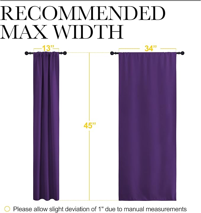 NICETOWN Kitchen Curtains Blackout Drapes & Curtains, Energy Smart Window Treatment Curtain Panels for Bedroom (Royal Purple, 34 in x 45 in (W x L), Set of 2)