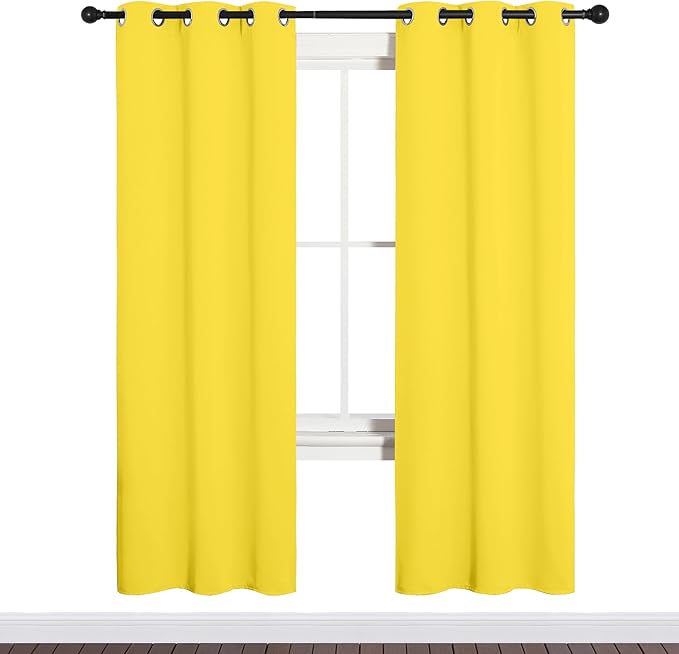 NICETOWN Bedroom Curtain Panels Draperies, Thermal Insulated Solid Grommet Curtains/Drapes (Bright Yellow, 1 Pair, 34 by 72-inch)
