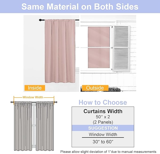 Simplebrand Ava Blush Blackout Curtains for Bedroom 96 Inches Long 2 Panels, Solid Thermal Insulated, Energy Saving Nursery Window Treatment Curtains Blackout Drapes, W50 x L96 Inch, Blush