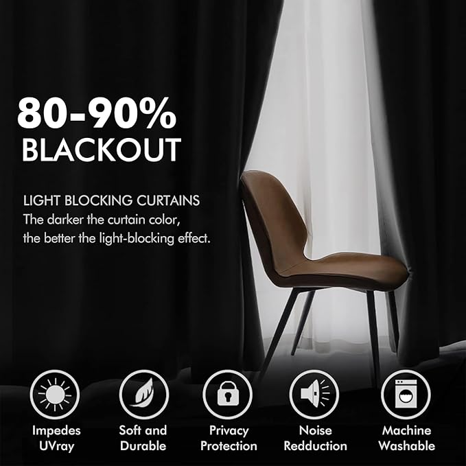 MIULEE Velvet Curtains Black Elegant Grommet Thermal Insulated Soundproof Room Darkening Curtain/Drapes for Classical Living Room Bedroom Halloween Decor 66 x 84 Inch Set of 2