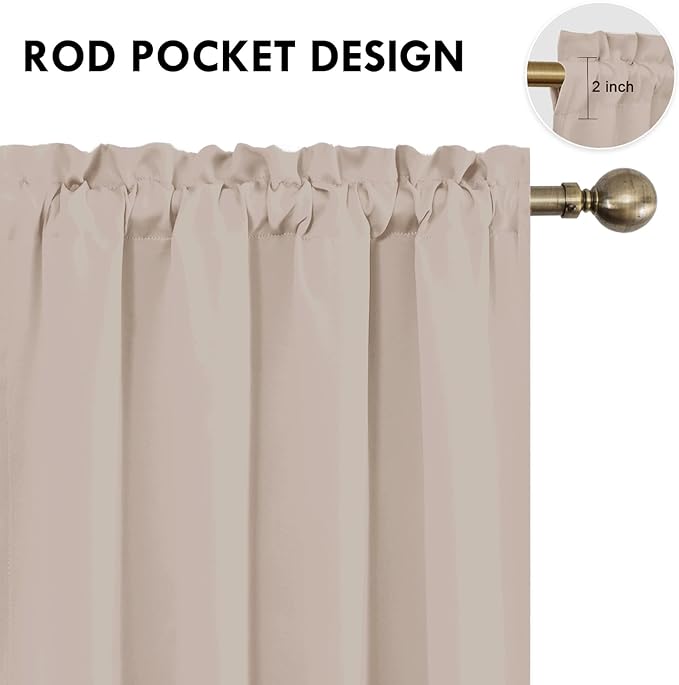 DWCN Blackout Curtains Thermal Insulated, Energy Saving & Noise Reducing Bedroom and Living Room Curtains, Camel, W 52x L 63 Inch, Set of 2 Rod Pocket Curtain Panels