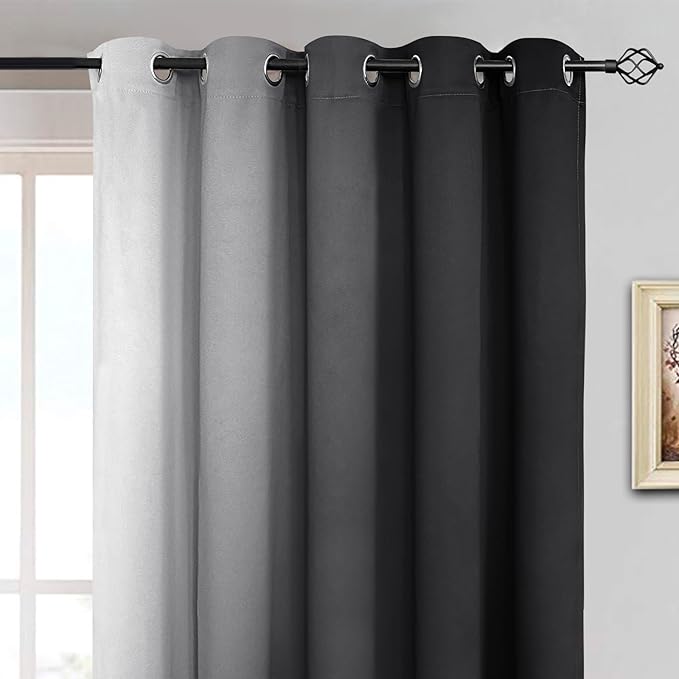 Yakamok Room Darkening Ombre Curtains 84 Inch Length, Black and Greyish White Thermal Insulated Gradient Color Curtains,Light Blocking Grommet Window Drapes for Bedroom,62 Inch Width,2 Panels
