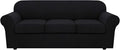 H.VERSAILTEX 4 Piece Stretch Sofa Covers for 3 Cushion Couch Covers for Living Room Furniture Slipcovers (Base Cover Plus 3 Seat Cushion Covers) Upgraded Thicker Jacquard Fabric (Large, Black)