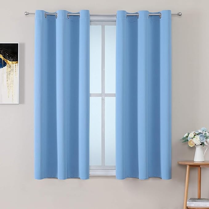 ChrisDowa Grommet Room Darkening Curtains for Bedroom and Living Room - 2 Panels Set Thermal Insulated Blackout Curtains (Sky Blue, 38W x 45L)