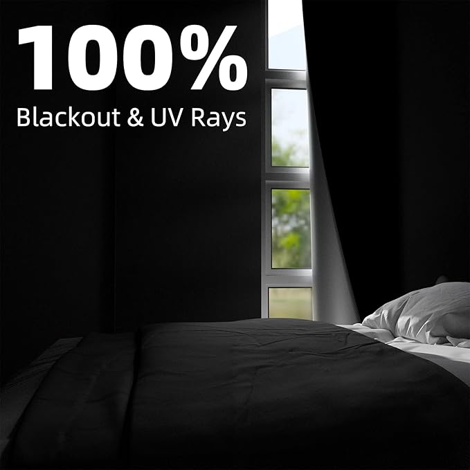 NIGHTON Portable Blackout Curtains 71"×57", Strong Hook and Loop Tape Strips with Adhesive, Cuttable Blackout Window Cover, 100% Black Out Material Blinds for Baby Nursery or Travel - Black