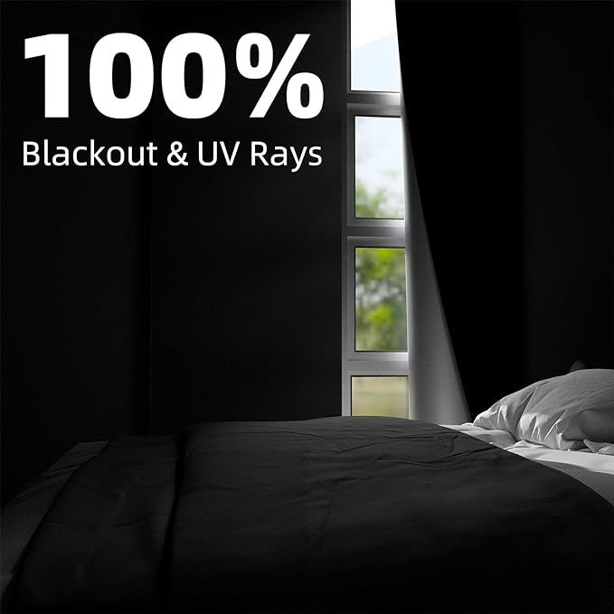 NIGHTON Portable Blackout Curtains 48"×59", Strong Hook and Loop Tape Strips with Adhesive, Cuttable Blackout Window Cover, 100% Black Out Material Blinds for Baby Nursery or Travel - Black Ⅰ