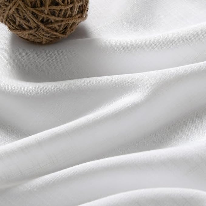 Nanspring White Linen Curtains for Living Room 84 inches Long 2 Panels Set Pure White Semi Sheer Curtains Back Tab Rod Pocket Modern Farmhouse Decor Elegant Curtains 34 X 84,2 Panels