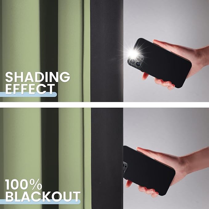 SimpleHome 100% Blackout Curtains for Bedroom,Thermal Insulated Sage Grommet Window Drapes Room Darkening Curtains for Living Room with Black Back,42 x 54 Inch,2 Panels