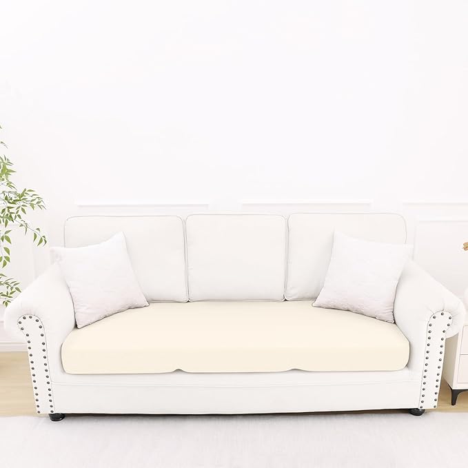 Smiry Printed Couch Cushion Covers, Stretch Soft Couch Covers for Sofa, Washable Non-Slip Sofa Slipcover Furniture Protector for Indoor and Outdoor (Large, Cream)