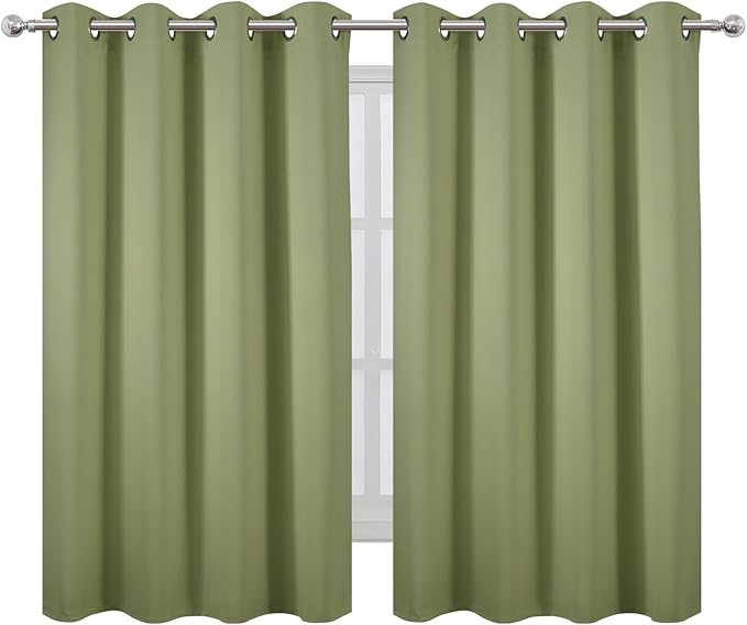 LEMOMO Blackout Curtains 66 x 54 Inch Long Sage Green Curtains Set of 2 Panels Room Darkening Curtains for Bedroom and Living Room