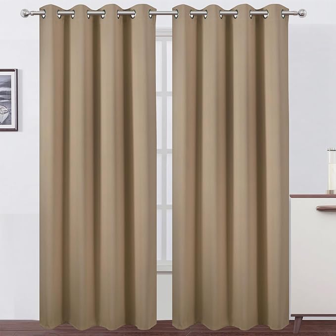 LEMOMO Blackout Curtains 66 x 84 inch/Natural Curtains Set of 2 Panels/Thermal Insulated Room Darkening Bedroom Curtains