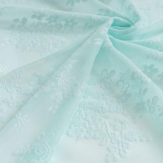 YJ YANJUN Vintage Lace Curtains 84 Inches Long-Victorian Floral Pattern Aqua Sheer Curtain Panels for Living Room Bedroom,Light Filtering, Memaid Beachy Drapes 2 Panels 52W x 84L Mint Green