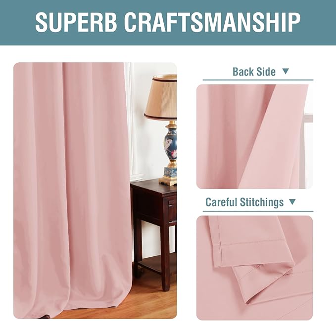 H.VERSAILTEX Blackout Curtain for Living Room Thermal Insulated Window Treatment Curtain Extra Long 63 inch Length Energy Saving Solid Grommet Top, One Panel, Baby Pink, 52" W x 63" L