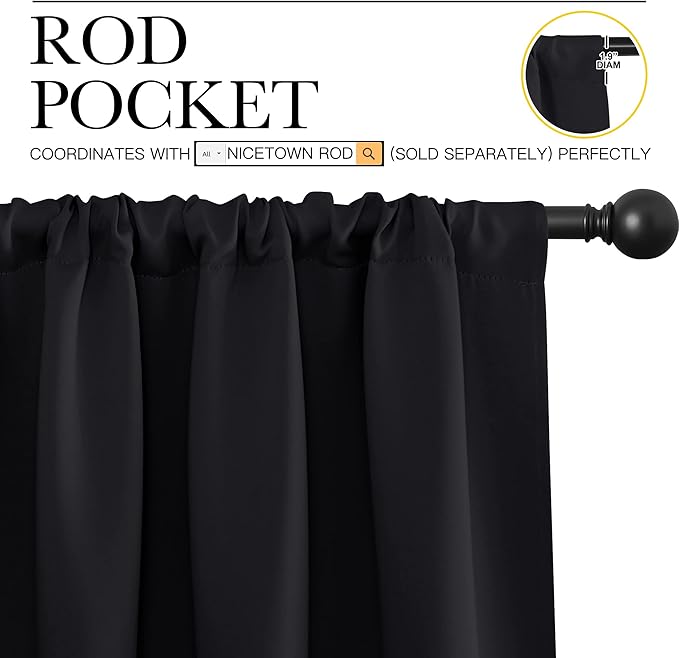 NICETOWN Black Out Window Curtains - Solid Home Decor Thermal Insulated Blackout Drapes for Bedroom, Privacy Assured Patio Window Treatment (2 Panels, 52 inches Wide by 84 inches Long)