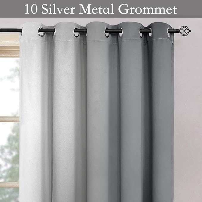 SimpleHome Ombre Room Darkening Curtains for Bedroom, Gradient Grey to Gray White Light Blocking Thermal Insulated Grommet Window Curtains/Drapes for Living Room,2 Panels, 62x84 inches Length